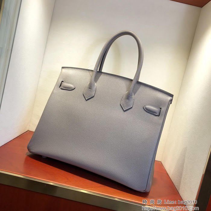 HERMES愛馬仕 鉑金包 Birkin 30cm Epsom M8 Gris Asphalte 瀝青灰 公路灰 銀扣 頂級工藝 純手縫蠟線 時尚手提包  Ama1209